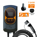 Borne de recharge connectée monophasé 7,6 KW - Mode 3 - Prise type 2 - Noir/Orange