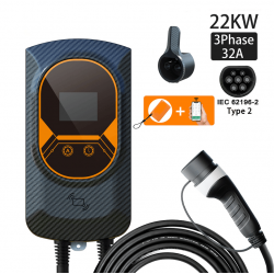 Borne de recharge connectée triphasé 22 KW - Mode 3 - Prise type 2 - Noir/Orange