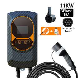 Borne de recharge connectée triphasé 11 KW - Mode 3 - Prise type 2 - Noir/Orange