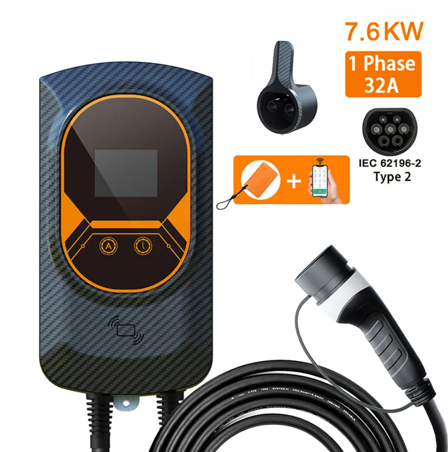 Borne de recharge monophasée 7 KW - Modèle Noir/Orange