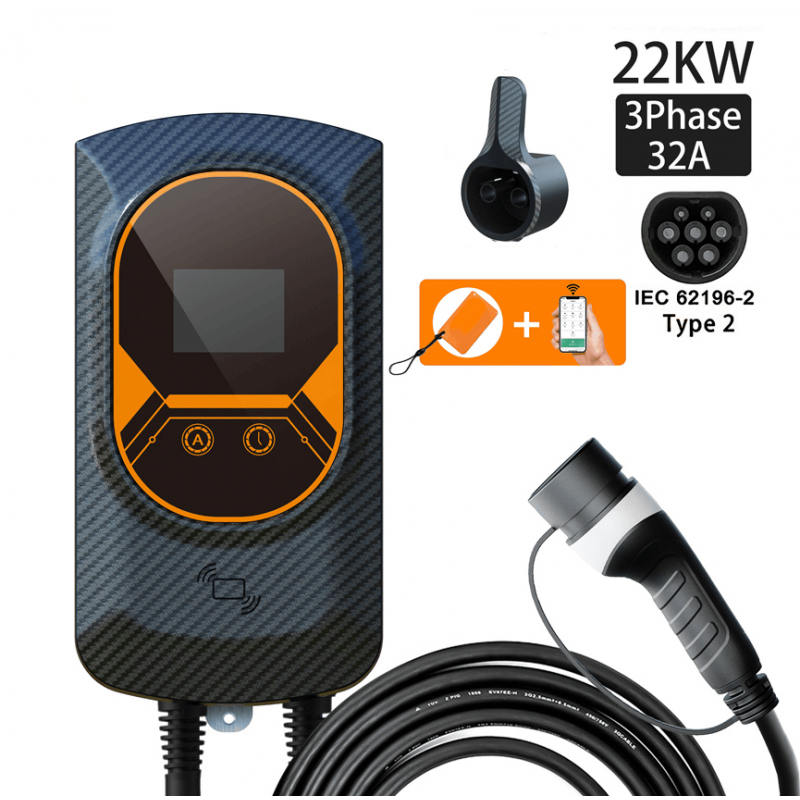 Borne de recharge triphasée 22 KW - Modèle Noir/Orange